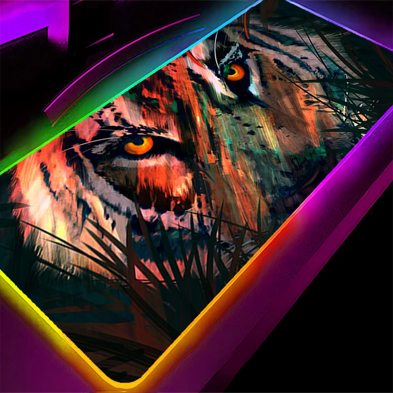 RGB LED Mouse Pad Rubber Cartoon Mousepad Pattern Game Pad PC Accessories Desk Mat Non Slip Table Mat Office Tiger Keyboard Pad