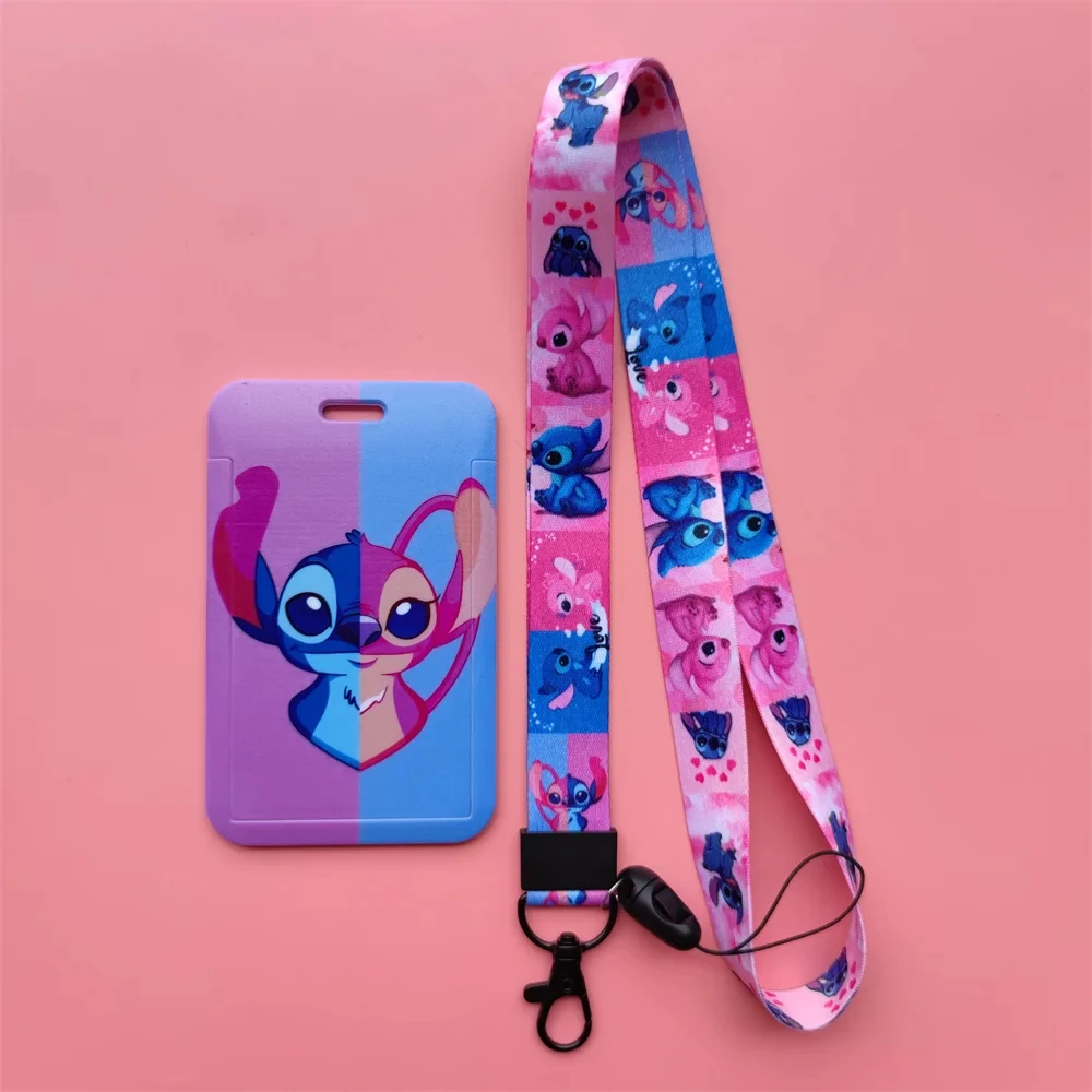 Disney Stitch Wholesale Plastic Anime ID CardHolder Cool Fashion Badge Sliding Work Name Tag Bus Lanyard Cards Holders for Kids