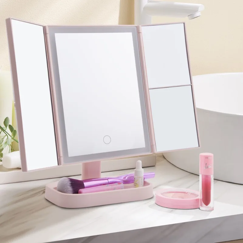 

Personalized Light Emitting Diode Makeup Mirror Tri-fold Luminous Makeup Mirror with Light Emitting Diode Light