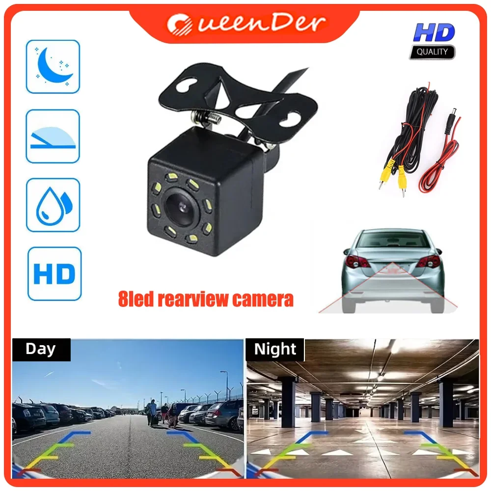 QueenDer car reversing camera, high-definition night vision 8 LED camera, suitable for various car models, easy to install