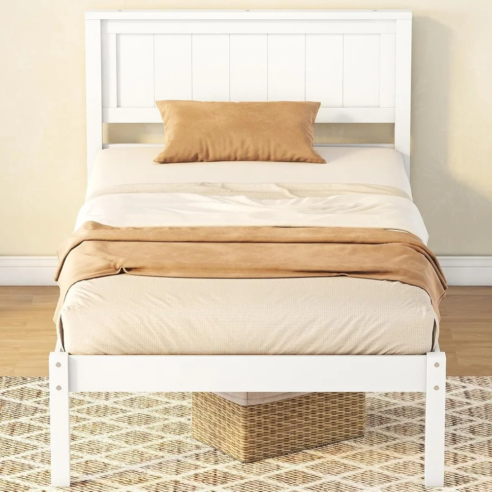 إطار سرير مزدوج بتصميمات Harper & Bright مع لوح أمامي ولوح للقدمين، سرير بمنصة خشبية مزدوجة الحجم مع دعم شرائح خشبية، للأطفال #1