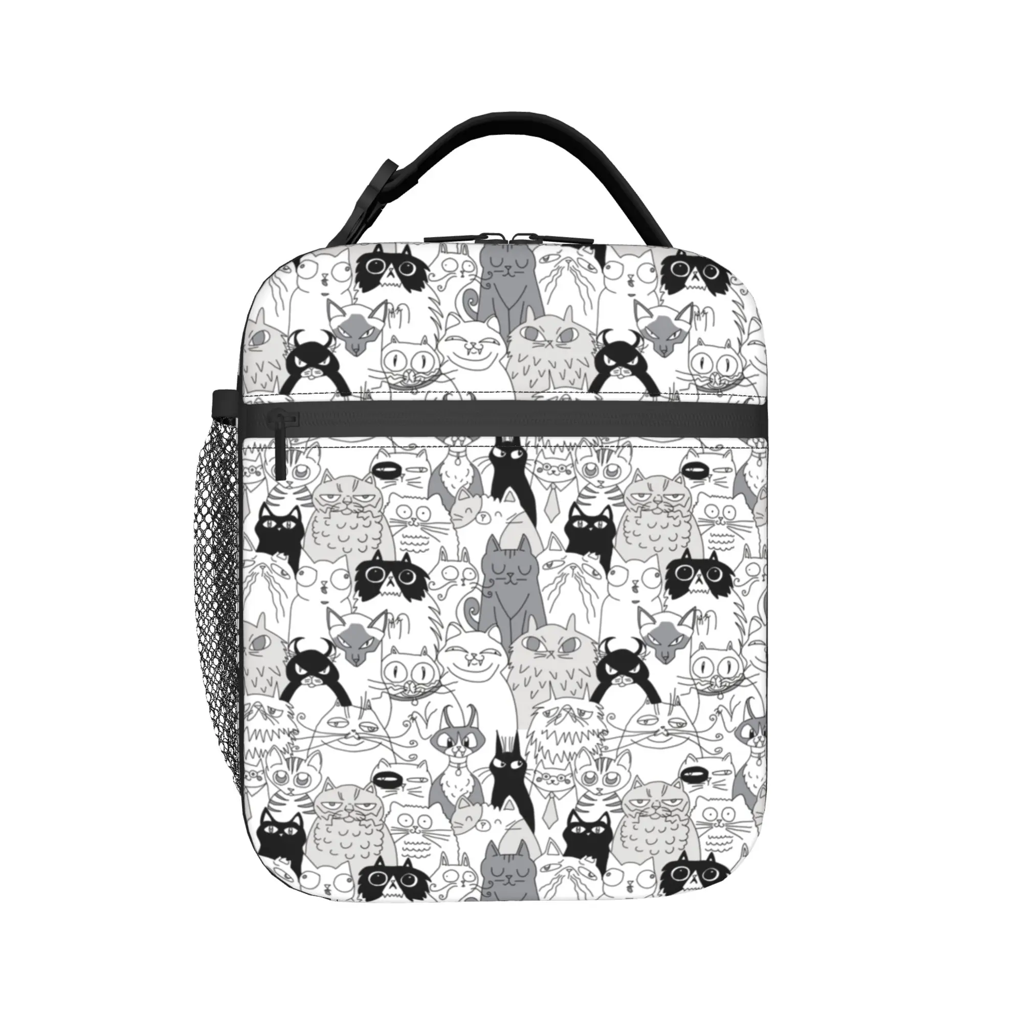 Cat Society Doodle Lunch Bag Funny Animals Repeat  Portable Insulated Lunch Box Adult Travel Print Cooler Bag Thermal Lunch Bags