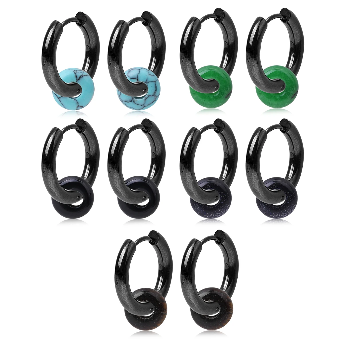 

Fashionable Mini Natural Stone Earrings With Speckled Obsidian Men Waterproof Colorfast Stainless Steel Earrings Men's jewelry