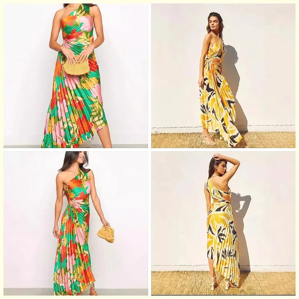 

Women's Irregular Hem Hollow Out Patchwork Dress Sleeveless Pleated Party Vestidos