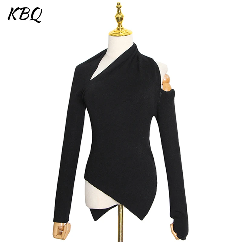 Solid Design Sense Slim Sweater Women Irregular Collar Long Sleeve One Off Shouder Hollow Out Knitting Sweaters Female