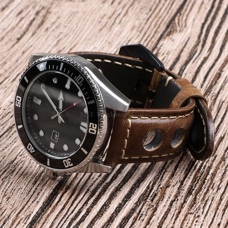 20/22/24mm Cowhide Leather Watch Band Vintage Breathable Leather Straps Universal Waterproof Bracelets Retro Men Women Wristbelt