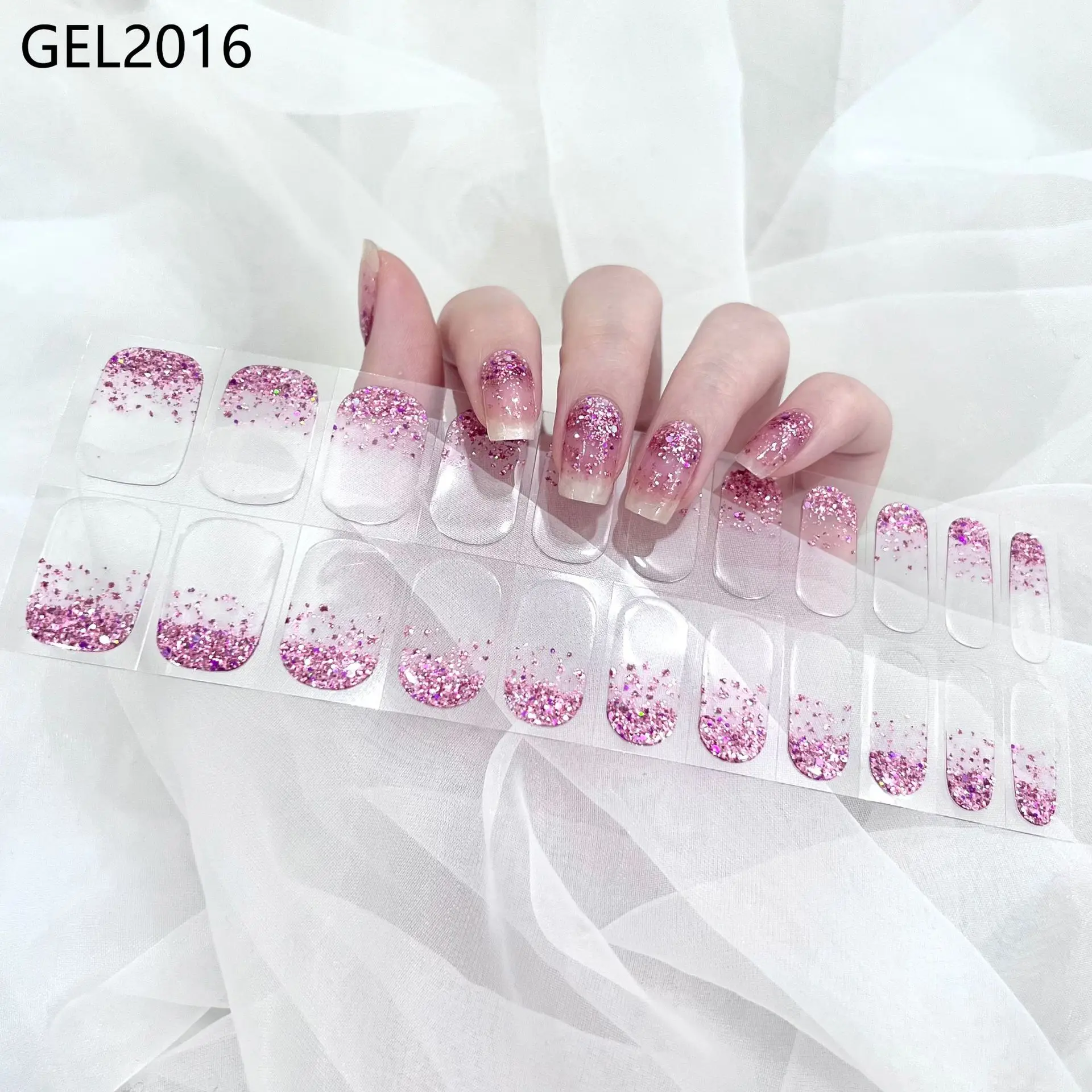 French Colorful Full Curing Gel Nail Strip Adhesive Waterproof Long-acting Full Set of Gel Nail Sticker NO Need UV Lamp