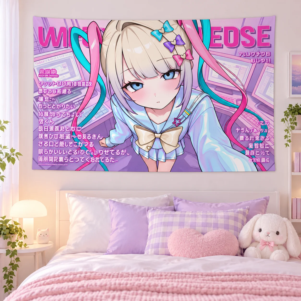 Needy Girl Overdose Ame-chan KAngel Anime Tapestry Pastel Kawaii Wall Hanging Dorm Bedroom Aesthetic Home Decor Backdrop