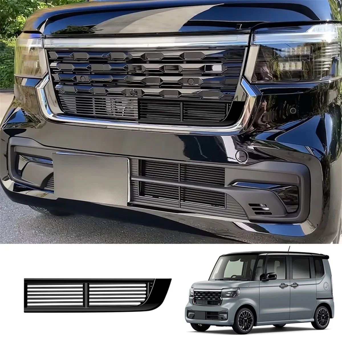 คลาสสิกรถด้านหน้าGrillesฝาครอบด้านบนกลางตาข่ายGrilleสําหรับHonda N-BOX 2024 รถอุปกรณ์เสริม