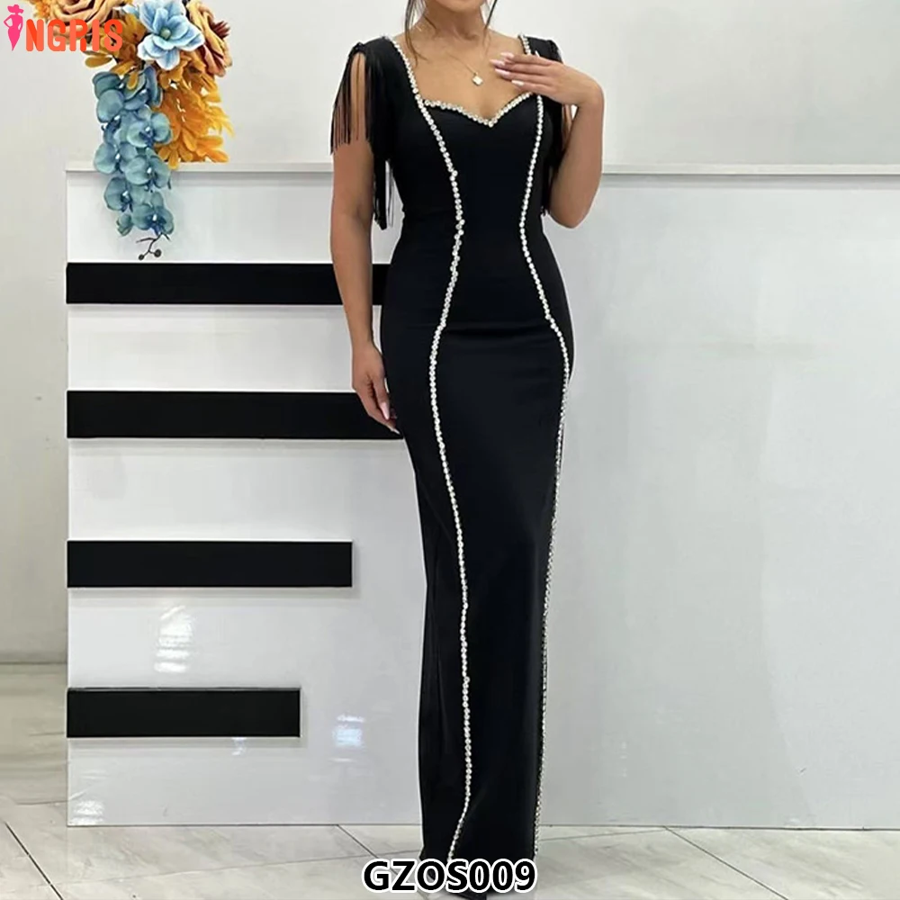 

2025 High-end Boutique Women's Sexy Heavy Industry Gorgeous Diamond Fringe Sleeveless Bandage Evening Dress-GZOS009