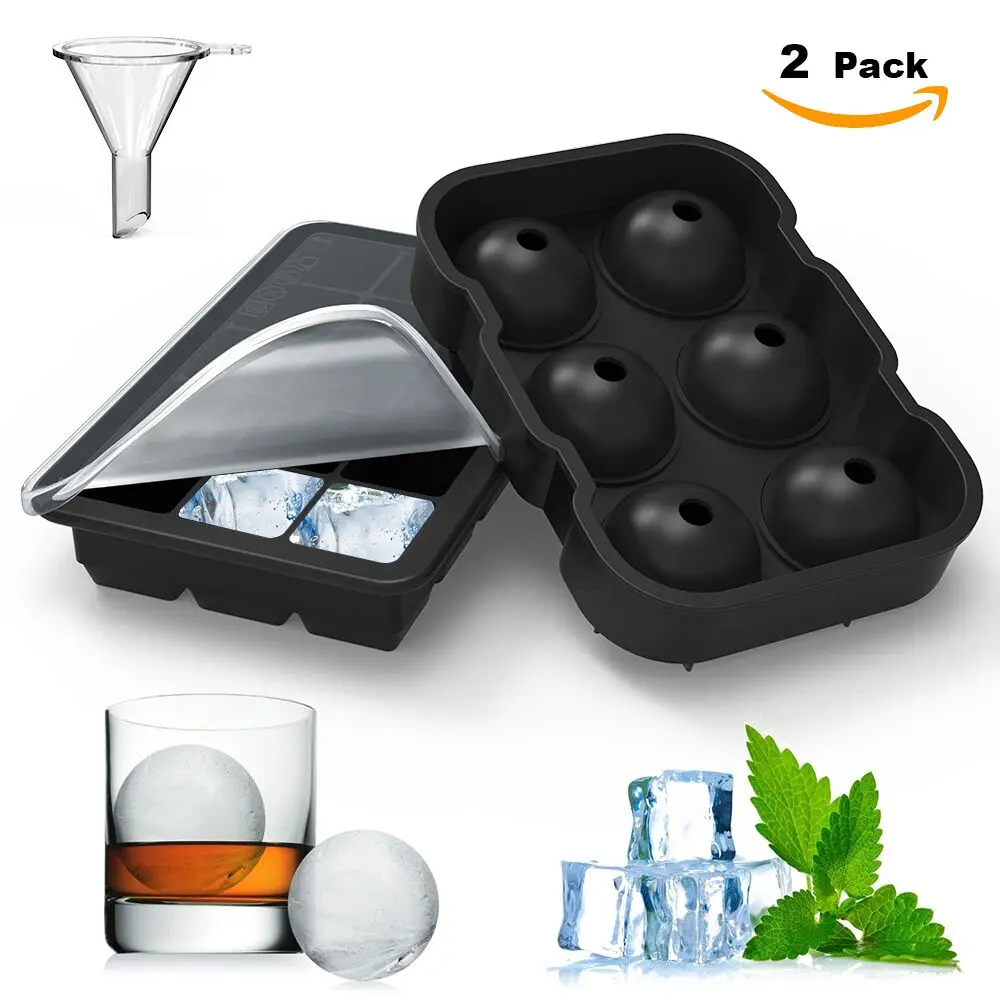 Silicone Ice Cube Mold Set 6 Ice Ball Molds 6 Ice Cube Molds with Lid Ice Funnel Reusable Ice Cube Trays for Whiskey Cocktails