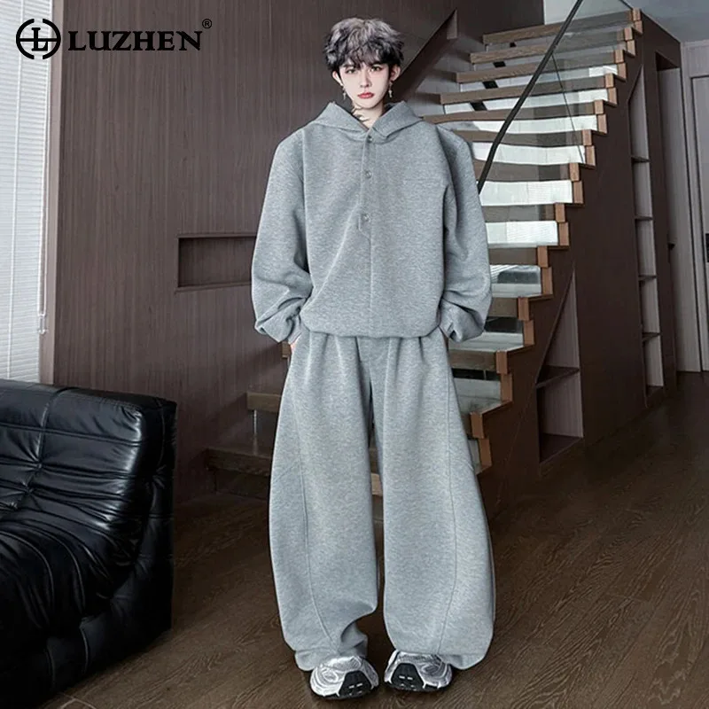 

LUZHEN Solid Color Street Two-piece Sets Men's Autumn 2025 New Fashion Wide Leg Sweatpants High Quality Hoodies Pullover JY3834
