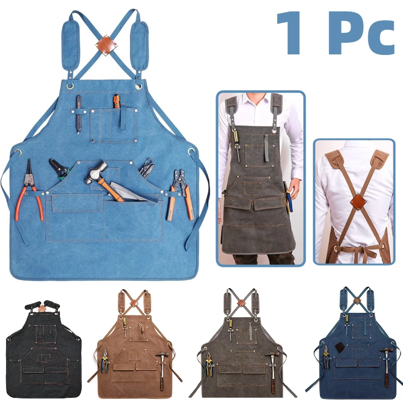 

Прочный холщовый фартук для инструментов с множеством карманов, фартук с перекрестными лямками на спине, фартук для мастерской и деревообработки, универсальный рабочий фартук