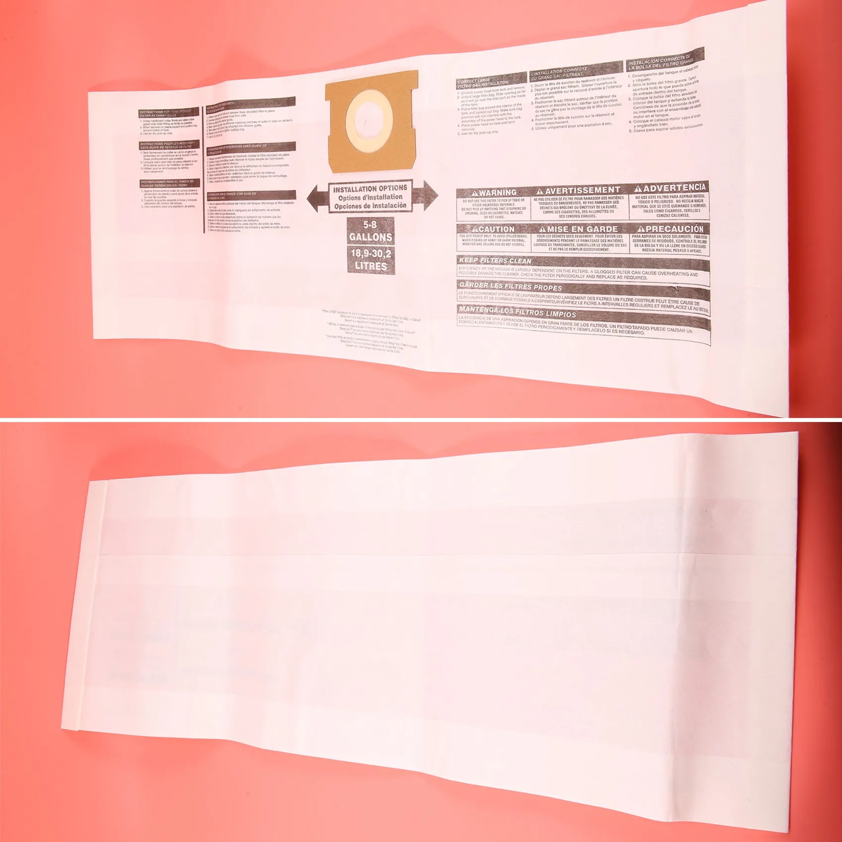 

B89B-Universal Dry Dust Bag 5 To 8 Gallon Vacuum Cleaner Replacement Accessory Fit For Shop Vac 90661 906-61 9066100