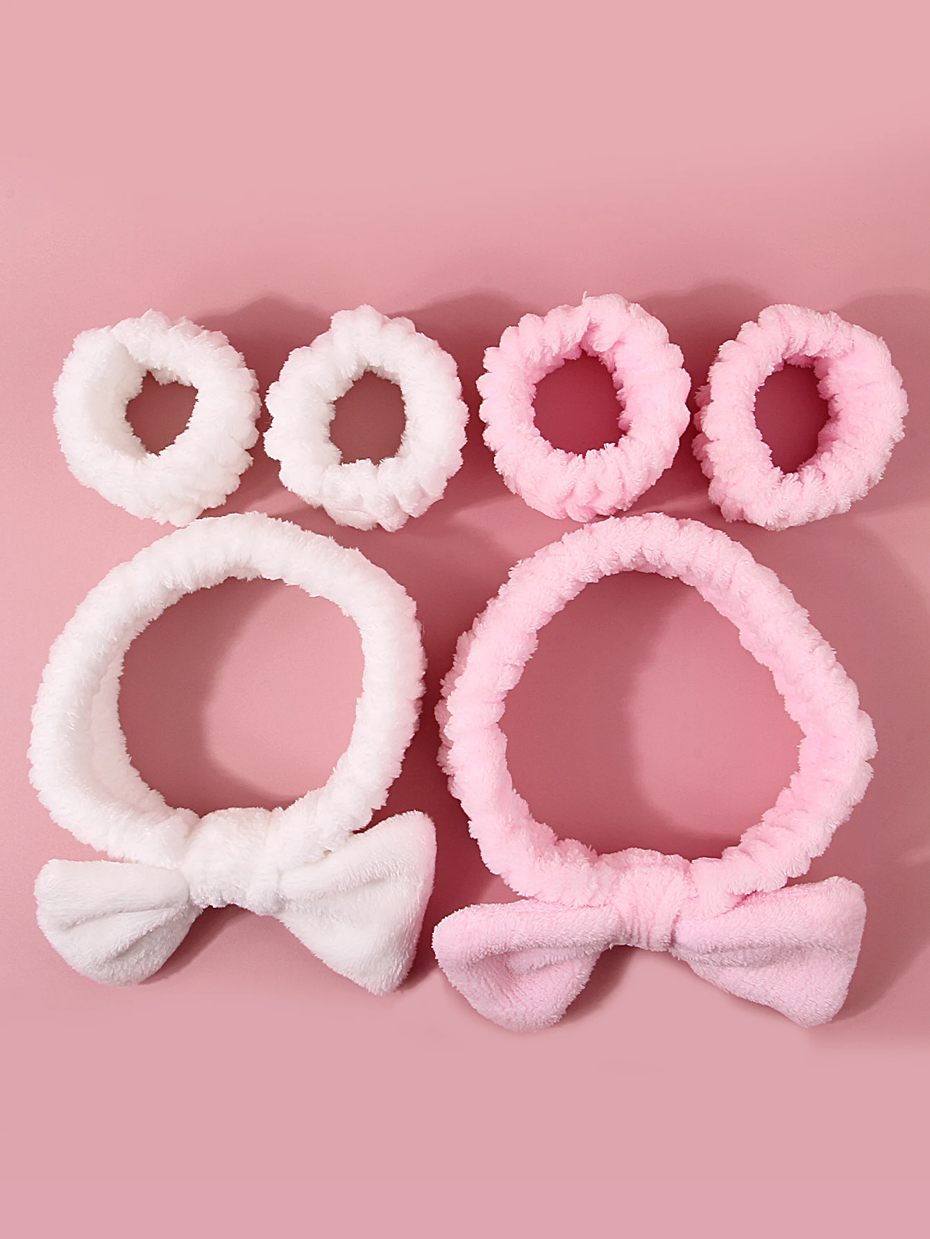 3/6-teiliges Set aus Plüsch-Haarband/Handgelenksband mit Schleife, feuchtigkeitsbeständiges Haarband für Make-up/Toilettenartikel für Männer und Frauen – Detail 6