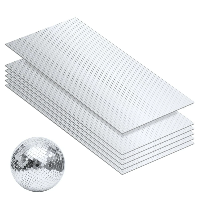 6 Sheets Disco Tiles,Silver Mini Square Mirror Tiles Self Adhesive Mirror Mosaic Tiles Glass Disco Ball Tiles-A10G