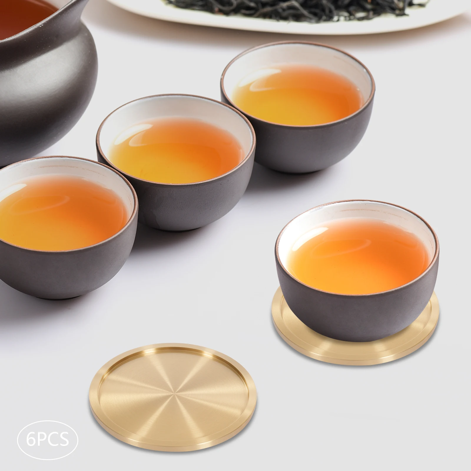 

Brass coaster copper incense plate simple household kung fu tea set heat insulation mat table mat Chinese style tea ceremony cup