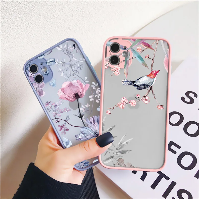 Etui na telefon Birds Watercolor Painted Pattern do iPhone 15 7 8 Plus SE2 X XR XS MAX 14 12 13 mini 11 Pro Max Back Flower Cover