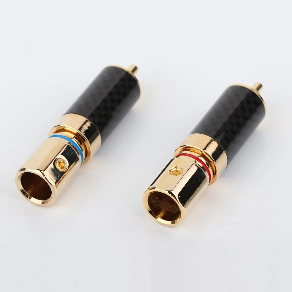 High Quality Preffair R1701 Carbon Fiber 24K Gold Plated RCA Plug Screw Locking Audio Cable Connector
