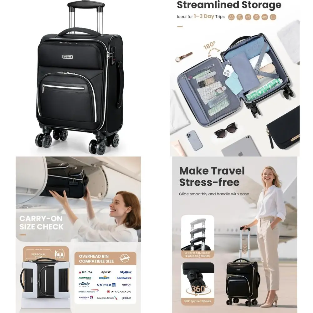 Lightweight 16-Inch Softside Underseat Carry-On Luggage Approved for Air Travel - Overnight Bag with Wheels for Easy Mobility