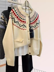 Autumn Winter New Lazy Style Sweater Women's Round Neck Long Sleeved Sweater Jacket Cardigan Retro Loose Knitted Top