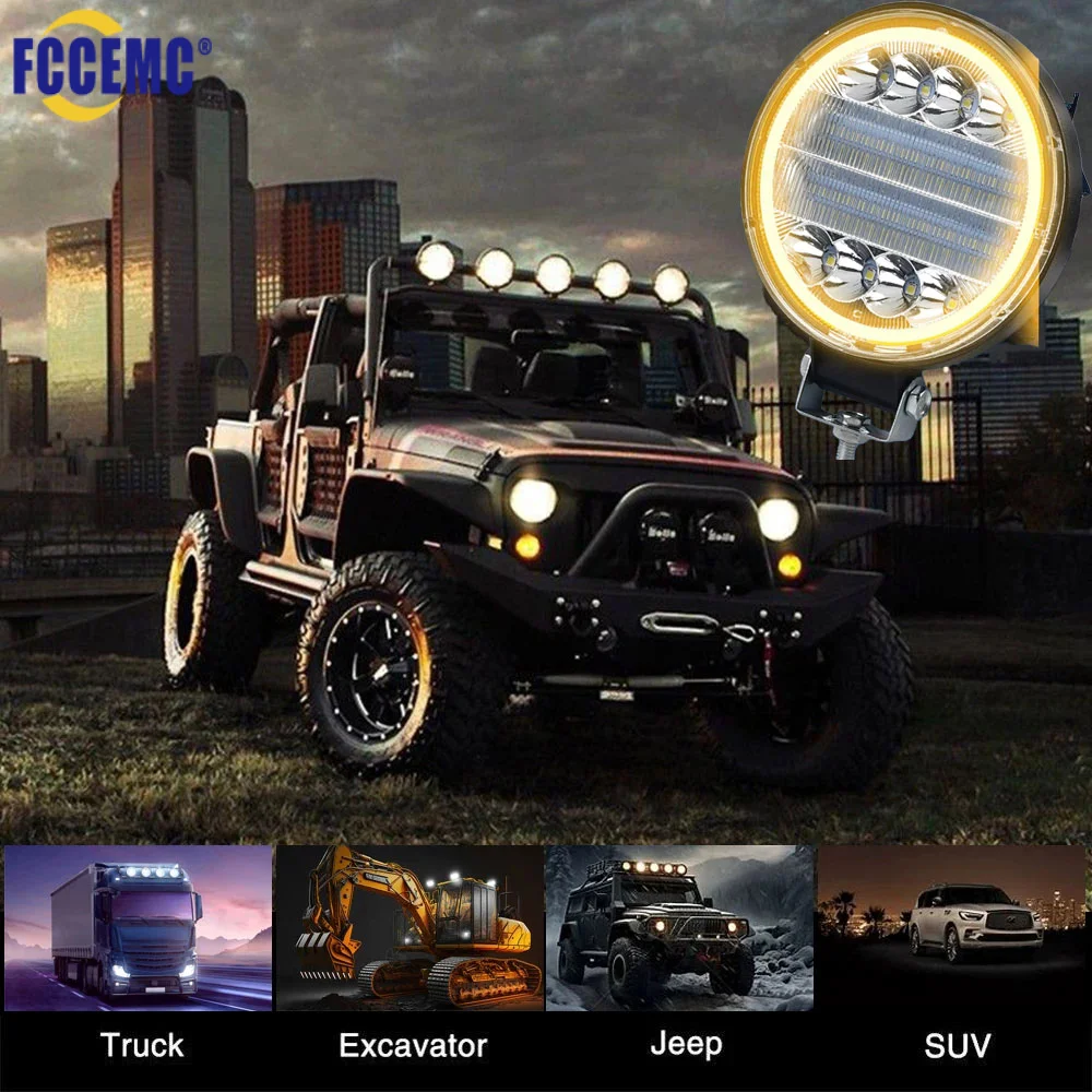 Led Car Work Light Combo Flood Driving White Amber Fog Lamp Round Square Headlight Spot Light For 4x4 Offroad ATV UTV Tractor