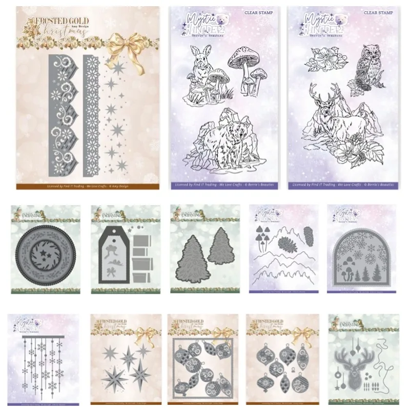 Christmas Bear Deer Presents Trees Landscape Metal Cutting Dies Silicone Stamps Scrapbooking Stencil Photo Album Card DIY Paper