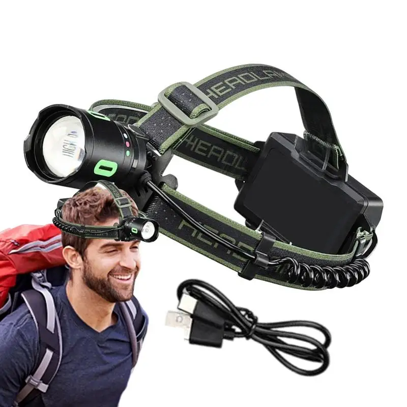 

Camping Headlamps Led Headlamp Rechargeable Bright Lamp With Safety Warning Design Torch For Outdoor Fishing Hunting Walking