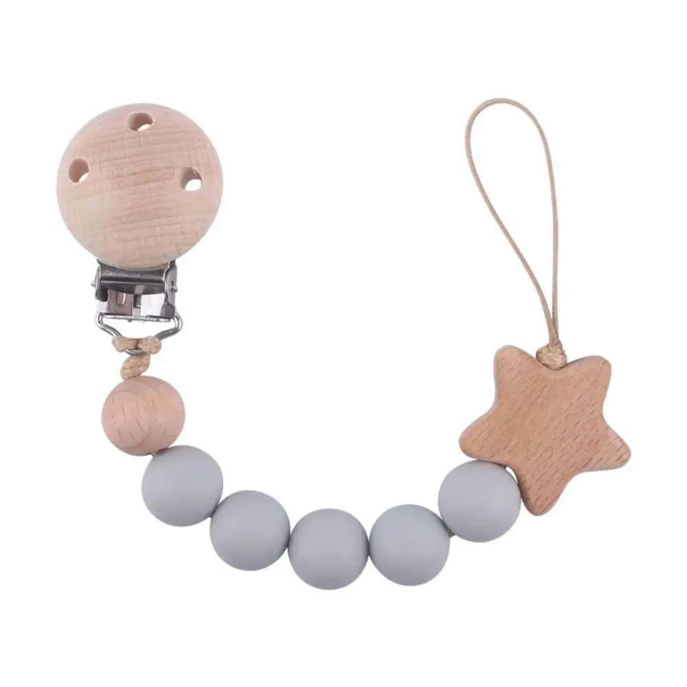 Dummy Clips Pacifier Holder Clips Star Wood Baby Pacifier Chain Nipple Holder Clips Soother Holder Baby Teether Straps Baby