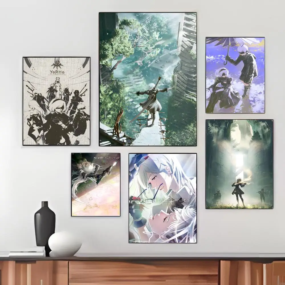2B 9S Anime Game N-NieR Automata Poster Pegatina artistica HD autoadhesiva impermeable para salon dormitorio