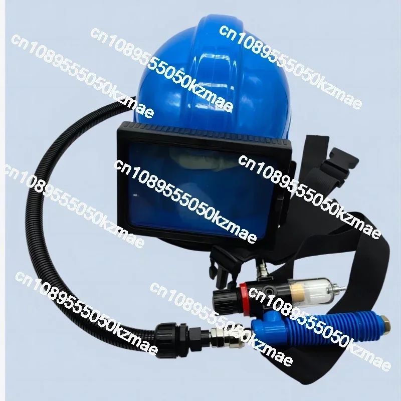Sandblasting cap, mask, blue glass protective helmet, sandblasting cap, sandblasting oxygen supply safety protection