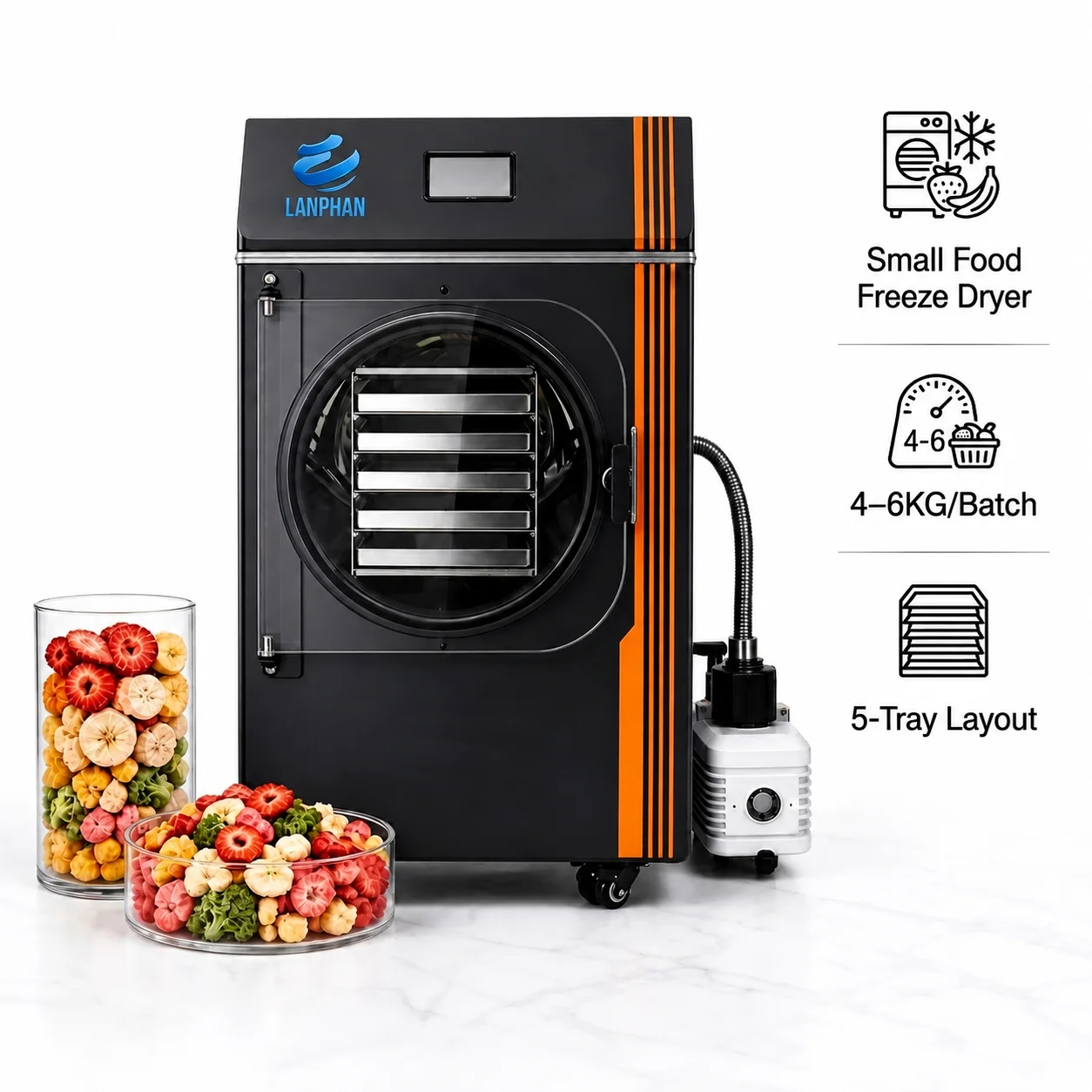 5-Tray Food Freeze Dryer 4-6kg Batch For Home And Small Commercial Use Food Freeze Dryer For Fruit Candy Vegetables And Small Fo