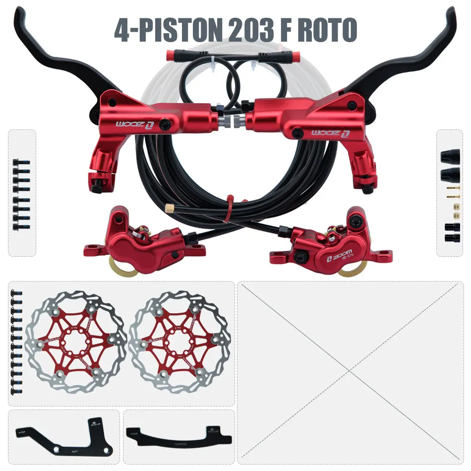 ZOOM HB-876E 4-zuiger schijf hydraulische rem elektrische scooter opvouwbaar 203 mountainbike uitschakelen zwart rood 160 e-bike fiets 180