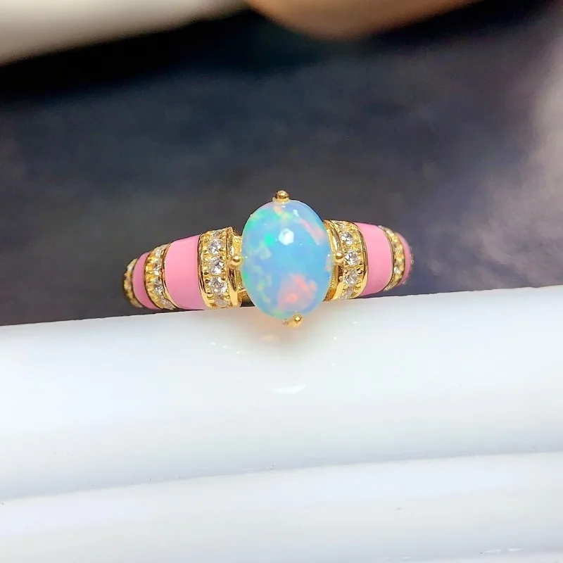 2021 yeni doğal Opal yüzük gerçek 925 ayar gümüş altın rengi güzel takı iyi renkli yangın gizli Birthstone
