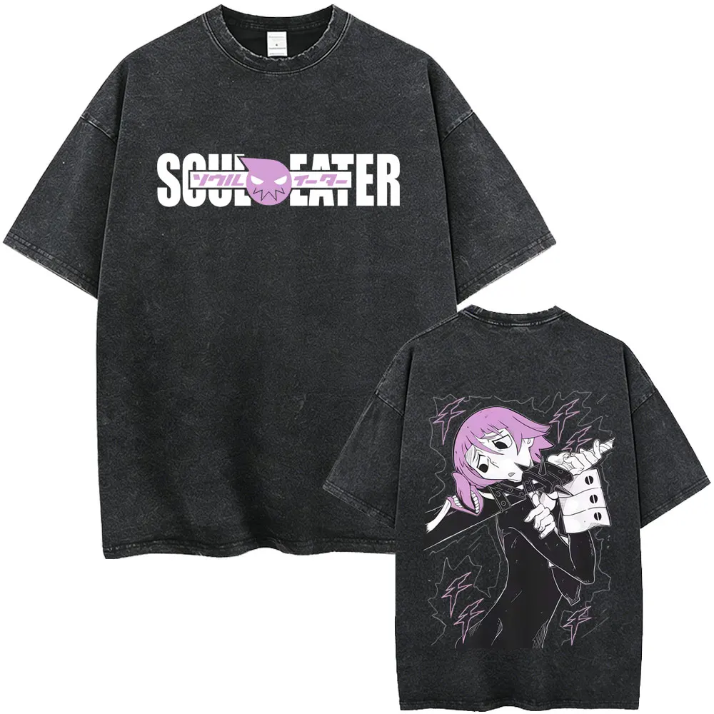 Washed Vintage Anime Soul Eater Crona Graphic T-shirt Men's Clothing Retro Manga T Shirts Men Fashion Casual Oversized T-shirts