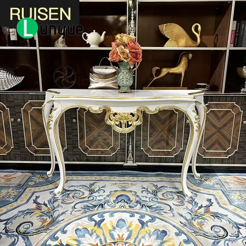 Luxury European Hand Carved Solid Wood Entrance Table High End Villa Hotel Living Room Foyer Decoration Home Hall Wall Decor