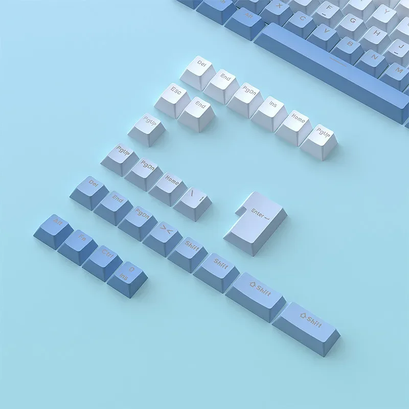 Sky Blue bersinar melalui Keycap PBT Doubleshot profil OEM untuk semua MX 61% 66% 98% 100% 108% Keyboard mekanik