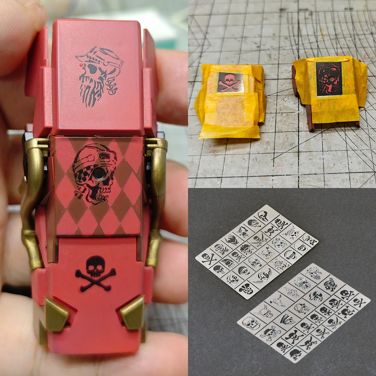 Scale model kit painting tools Reusable metal Hollow airbrush stencil Spray mask Skull pattern Pirate symbol Multi-scale