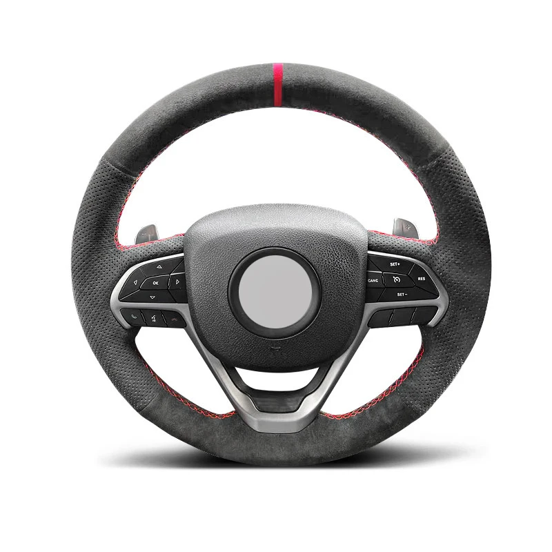 Genuine Leather Suede Hand Stitching Steering Wheel Cover Wrap Red Thread Car Accessoires Specifically for JEEP GRAND CHEROKEE