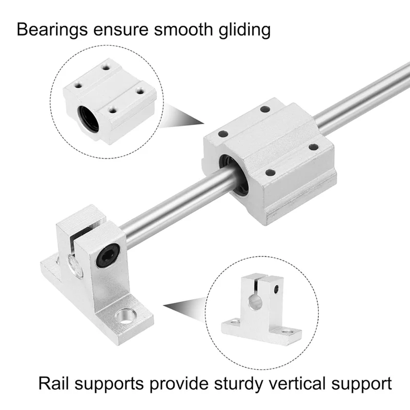 

AEE6-2 Pcs 8Mmx150mm Linear Motion Rail Shaft Slide Guide With 4 Pcs Bearings And 4 Pcs SK8 Rail Support