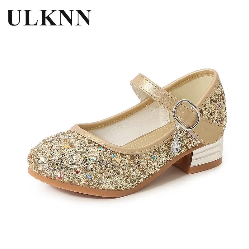 

Children's High-heeled Shoes Girls New Shoes Four Seasons Students Comfortable Single Sequined Pink Princess Dancing Shoes