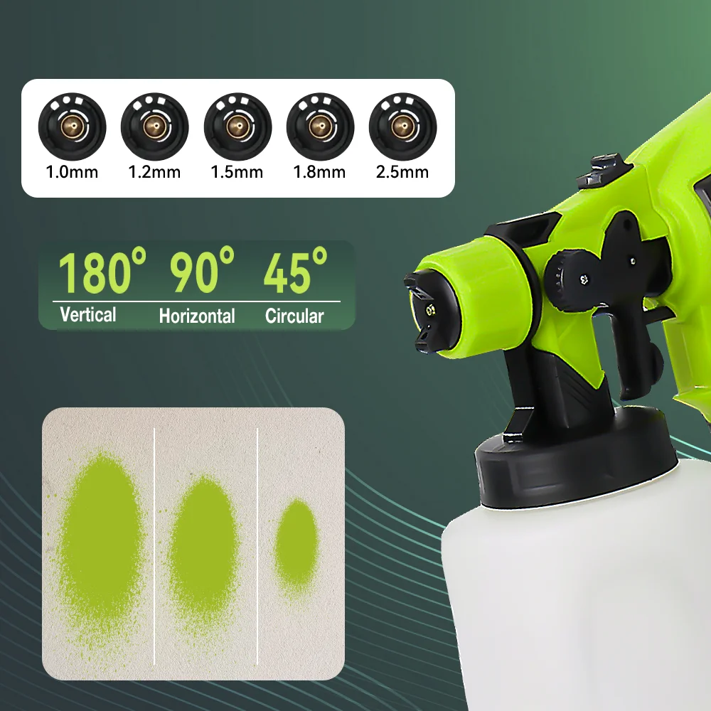 Pistola pulverizadora de pintura eléctrica profesional HVLP inalámbrica de 850W, 1400 ml, 220V herramienta de pulverización de pintura para uso doméstico, cable de 1,5m,cinco boquillas de 1,0mm,1,2mm,1,5mm,1,8mm 2,5mm