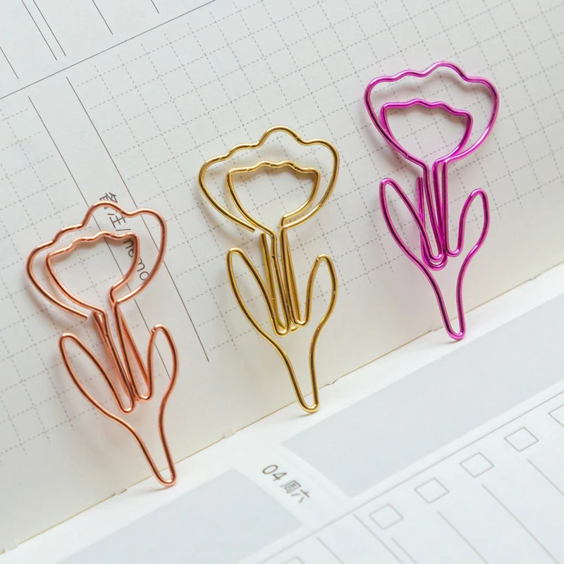 10PCS/Set Colored Flower Shaped Paper Clip Colored Paper Clip Office Stationery Metal Bookmark Holder Stationery Paper Clips