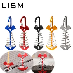 Camping Deck Anchor Pegs Windproof Aluminium Alloy Fishbone Tent Stakes Plank Floor Tent Hooks Fixed Nails with Spring Buckle