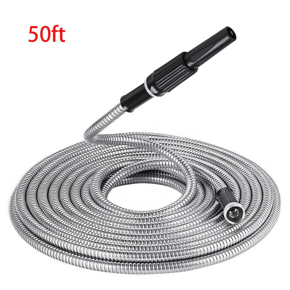 50 Ft Stainless Steel Hose Resistant To High Pressure, Anti Freezing and Cracking, 304 Stainless Steel Water Pipe for Both Hot and Cold Water, Suitable for Fast Irrigation in Courtyard Industrial Households