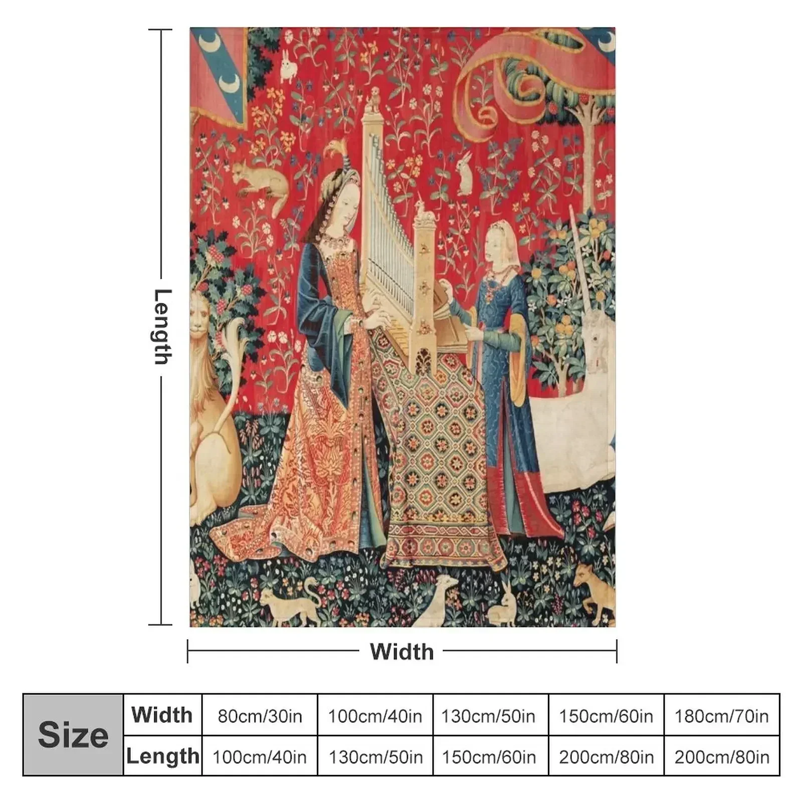 UNICORN AND LADY PLAYING ORGAN WITH ANIMALS , Hearing Throw Blanket Decorative Beds blankets ands Retros funny gift Blankets