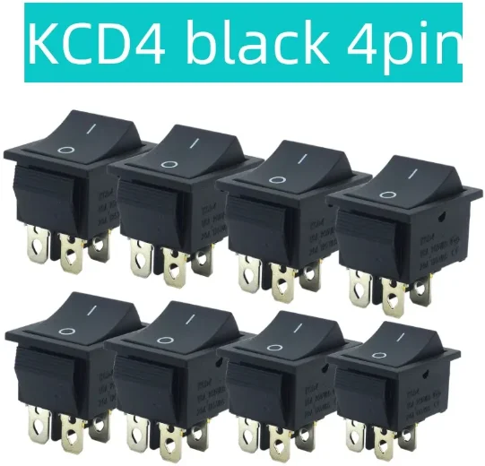 10PCS KCD4 Latching Rocker Switch Power Switch DPST I/O 4 Pins Black 16A 250VAC 20A 125VAC