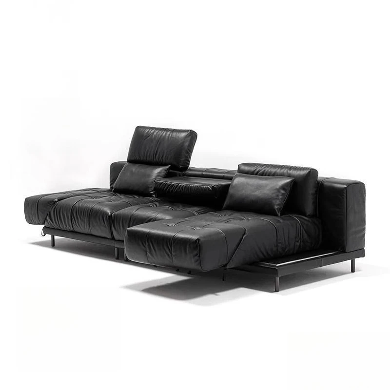 

Sofa Leather Multifunctional Living Room Small Unit Dynamic Island Straight Row Black First Layer Cowhide