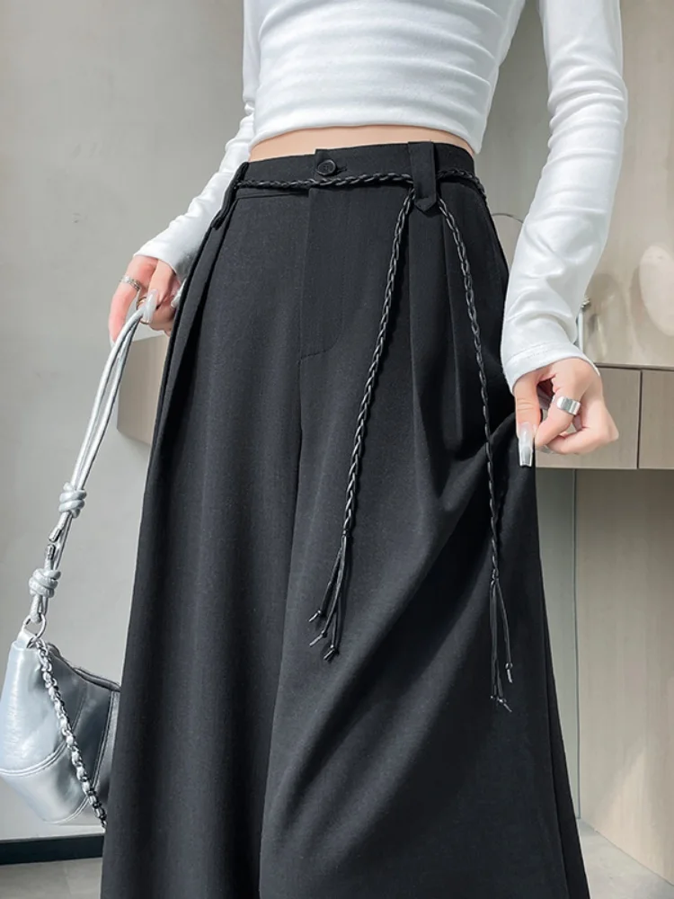 Black Suit Wide Leg Pants Women's High Waist Loose Drape Straight Leg Trousers Trendy Commute Style Korean Fashion