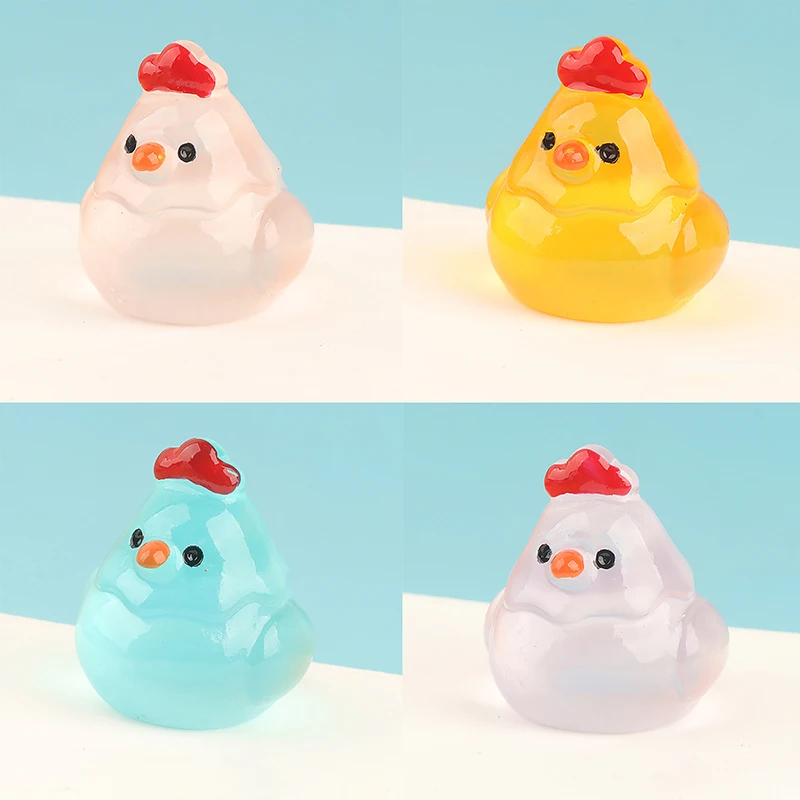 10Pcs Cute Mini Resin Night Glow Chicken DIY Small Ornament Micro Landscape Dollhouse Decoration Crafts Living Room Decoration